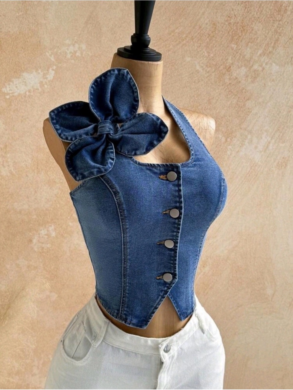 Fitted Denim halter corset top